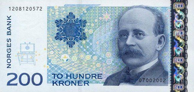 Лицевая сторона норвежской кроны 200 NOK.