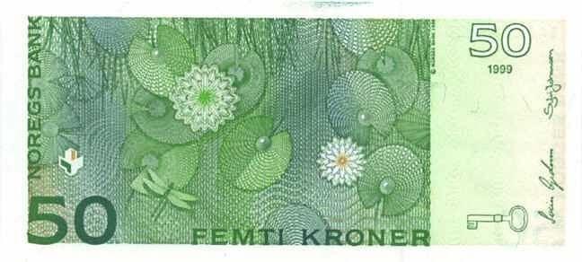 Обратная сторона норвежской кроны 50 NOK.