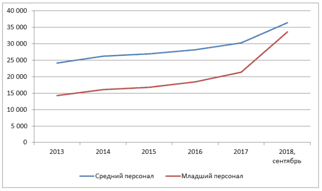 График 1. Динамика роста дохода медсестер в 2013–2018 гг.