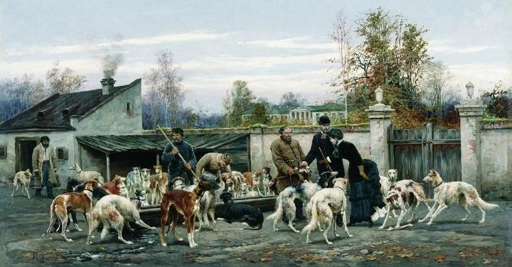 Репродукция картины Кившенко Алексея Даниловича «Собаки на псарне»