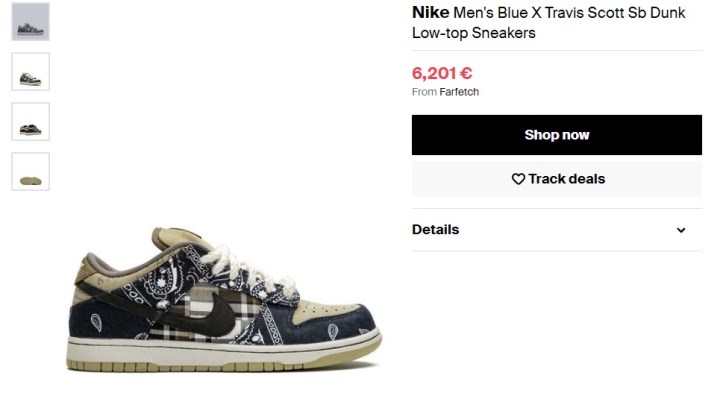 6. Nike Blue X Travis Scott Sb Dunk, 6 200 €